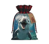 SDFHU Divertidas bolsas de regalo de Navidad con estampado de delfín, con cordón, regalos de fiesta de Navidad y recuerdos
