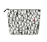 SDFHU Elegante bolsa de aseo con estampado de multitud de pingüinos para mujer, bolsa de maquillaje de una sola capa, artículos esenciales de viaje, cosméticos con cremallera, Negro -, Talla única