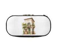 SDFHU Estuche con diseño de edificio antiguo con rama de olivo romano e impresión griega, herramienta de papelería, suministros de oficina, accesorio unisex adecuado para cualquier ocasión, negro