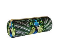 SDFHU Estuche de piel con estampado de pavo real fresco con cremallera para adultos, oficina, viajes y maquillaje, White, Talla única