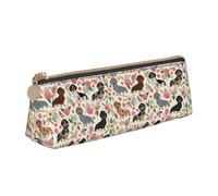 SDFHU Estuche ligero y espacioso con estampado floral de perro salchicha, gran capacidad, triángulo con cremallera para herramientas de escritura, White, Talla única