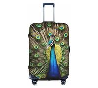 Sdfhu Funda de equipaje de viaje con estampado de plumas de pavo real, lavable, antiarañazos, protector de maleta para vacaciones, Blanco, M