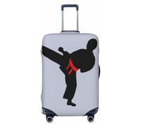 SDFHU Karate Boy Vector - Funda para maleta con cinturón intercambiable, estampado a color, protector de equipaje, elástico, lavable, funda para equipo de viaje, Negro -, S