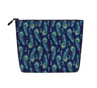 SDFHU Neceser con estampado de plumas de pavo real para mujer, bolsa de maquillaje de una sola capa, artículos esenciales de viaje, cosméticos con cremallera, Negro -, Talla única