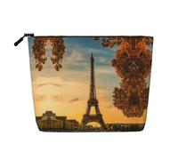 SDFHU Neceser con estampado de Torre Eiffel Paris Autumn para mujer, bolsa de maquillaje de una sola capa, artículos esenciales de viaje, cosméticos con cremallera, Negro -, Talla única