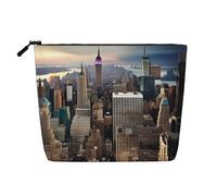 SDFHU New York Fashion City Print Neceser para mujer, bolsa de maquillaje de una sola capa, artículos esenciales de viaje, cosméticos con cremallera, Negro -, Talla única