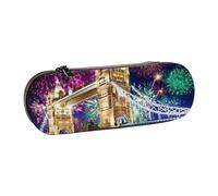 SDFHU Night London Tower Bridge - Estuche de piel con estampado de puente de la Torre de Londres, versátil para bolígrafos, estuche de viaje para uso diario, Black, Talla única
