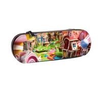 SDFHU The land of candy - Estuche de piel con estampado de caramelos, versátil estuche de cuero para lápices, para viajes y uso diario, Black, Talla única