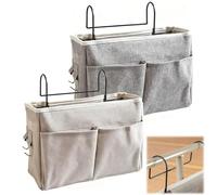 SDFSA 2 Piezas Organizador de Cabecera, Bolsillo Organizador para Colgaren Cama, Bolsillo de Cabecera, Gran Capacidad Bolsillo Cama con Gancho para Hogar, Oficina, Escuela, Dormitorio (Gris, Blanco)
