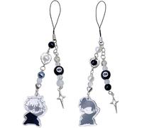 SDFWGG Colgante Teléfono Móvil Anime Estilo Japonés Correa Decorativa Acrílico Estrella Perla Adorno Cuerda Celular Negro Blanco