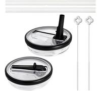 SDFWGG Juego Tapas Vaso Transparentes Redondas Reutilizables Pajitas Cepillos Limpieza Flor Blanco Accesorios Bebidas