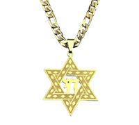SDFXCDR Collar con colgante de estrella de David con letra hebrea judía Chai para hombres y mujeres, cadena de hip hop de Israel, regalo de joyería