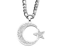 SDFXCDR Collar con colgante de estrella musulmana y luna creciente y árabe del Corán para hombre, amuleto islámico espiritual