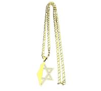 SDFXCDR Collar con colgante de mapa de Israel de la estrella de David para mujeres y hombres, diamantes de imitación de color dorado, joyería de cadena hexagonal judía