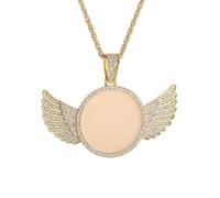 SDFXCDR Collar para hombre, colgante conmemorativo con espejo de alas de ángel incrustado con cristales de hielo, collar de circonita para pareja, joyería de moda, regalo de cumpleaños
