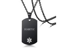 SDFXCDR Collar para hombre, colgante de placa de identificación de alerta médica para hombres y mujeres, joyería para diabéticos SOS de emergencia, 61 cm