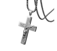 SDFXCDR Collar para hombre, collar católico de crucifijo para hombre, color dorado, collar de cruz de Jesucristo, amuleto de iglesia, joyería de oración