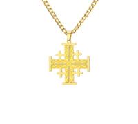 SDFXCDR Collar para hombre, collar con colgante de cruz de cinco pliegues, collar de cruz de Jerusalén, collares cristianos creyentes, joyería de regalo