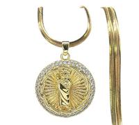 SDFXCDR Collar para hombre, collar con colgante de San Judas Tadeo para mujeres y hombres, San Judas Taddeus, cobre brillante, circonita religiosa, regalo