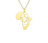 SDFXCDR Collar para hombre, collar de león de melena con mapa de África, rey de la selva, joyería tribal egipcia, colgante de animal