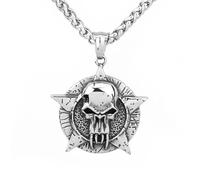 SDFXCDR Collar para hombre, estilo nórdico, vintage, vikingo, moderno, pentágono, estrella, calavera, collar con colgante