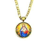 SDFXCDR Collar para hombre, medalla del Sagrado Corazón de Jesús, collar con colgante redondo para mujeres y hombres, protección de talismán cristiano, joyería religiosa