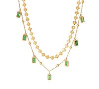SDFXCDR Collares de Gargantilla para Mujeres, Collar Colgante de Cristal Verde Cuadrado para Mujeres de Moda de 2 Capas de joyería de Cadena de Cuello, Regalo