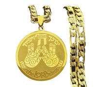 SDFXCDR May The Lord Bless You Praying Hand Pendant Collar para mujeres y hombres, medalla redonda de color dorado, joyería hebrea de hip hop