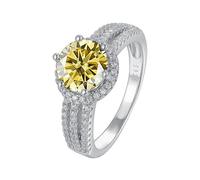 SDGBCXD Anillo, Anillo de compromiso moissanita corte redondo 2 ct, color D, VVS1, for mujer, amarillo, verde y rosa(Yellow,8)