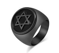 SDGBCXD Anillo, Anillo de estrella David con significado religioso judío, joyería sello acero inoxidable sobrenatural(Black,Small)