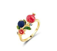 SDGBCXD Anillo, Anillo llamativo de plata ley 925 con flores esmaltadas coloridas y mariposas for mujer(BlueberryRed+Blue,7)
