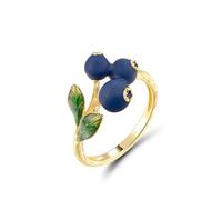 SDGBCXD Anillo, Anillo llamativo de plata ley 925 con flores esmaltadas coloridas y mariposas for mujer(BlueberryBlue,7)