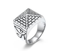 SDGBCXD Anillo, Anillo, Pirámide Egipcia y de Ojo Horus, Joyería del Antiguo Egipto Acero Titanio for Hombres/Mujeres(Silver,Q)