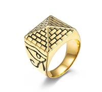 SDGBCXD Anillo, Anillo, Pirámide Egipcia y de Ojo Horus, Joyería del Antiguo Egipto Acero Titanio for Hombres/Mujeres(Gold,Small)