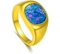 SDGBCXD Anillo con gema， Anillo de ópalo de fuego en plata de ley 925 con nombre personalizado, regalo de joyería