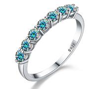 SDGBCXD, Anillo de moissanita multicolor de 7 piedras for mujer, 0,7 quilates, color D, claridad VVS1, alianza de boda de diamantes creados en laboratorio, anillos de compromiso de moissanita de plata