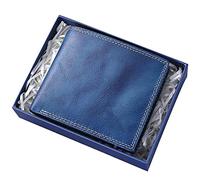 SDGBCXD Cartera, con Bloqueo, Tarjetero Corto de Cuero Suave for identificación, Monedas y Dinero con Caja Regalo(BLU)