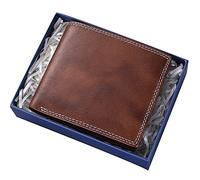 SDGBCXD Cartera, con Bloqueo, Tarjetero Corto de Cuero Suave for identificación, Monedas y Dinero con Caja Regalo(Bruin)