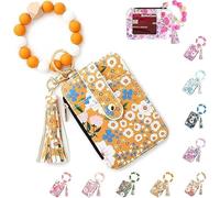 SDGBCXD Cartera de Perlas., Cartera de Piel Estampada, Llavero con Estampado de Flores, Llavero de Pulsera, Unisex(Yellow)