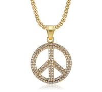 SDGBCXD Collar, Collar con colgante de acero inoxidable símbolo la paz y diamantes imitación, no guerra, estilo hip hop(Gold)