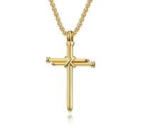 SDGBCXD Collar, Collar con crucifijo cristiano - Colgante religioso de acero inoxidable pulido for hombres y mujeres(Gold)