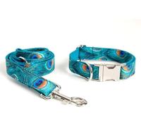 SDGBCXD Collares para Perros, Conjunto de Collar y Correa for Perro. Correa for con Mango Junta tórica. Suave fácil Limpiar. Collar Ajustable for Hebilla liberación rápida(Cyan,L)