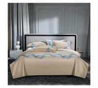 SDGBCXD Juego de Cama, Arte estético Moderno decoración del hogar Bordado Funda nórdica 1000TC algodón Egipcio Blanco Gris 4 Uds Juego de Cama sábanas Fundas Almohada(B,Flat Bed Sheet-Queen 4PCS)