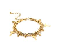 SDGBCXD, Pulsera de tobillo de acero inoxidable con cadena multicapa y cuentas de colores, diseño de luna, estrella, cruz y trébol for mujer, ideal como regalo.,Tobilleras(Cross3Gold Color)