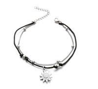 SDGBCXD, Tobilleras bohemias con cuentas multicapa for mujer, tobillera con colgante de sol a la moda, cadena hecha a mano, joyería for fiesta en el pie, pulsera for la pierna,Tobilleras(S010silver)