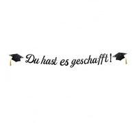 Sdhgerh Graduation Deko 2026 Du Hast Es geschafft Banner Herzlichen Glückwunsch Girlande Glitzer Schwarz 160cm Bachelor Hut Hängedeko für Abitur Bachelor Master Abschlussfeier