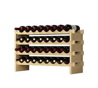 SDHYL Botellero apilable independiente, soporte para vino de madera natural sólido, estantes de exhibición de vino, 4 niveles sosteniendo botellas de 32 (WS4832M)
