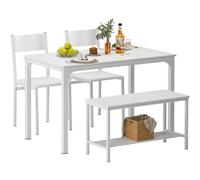 SDHYL Set de Mesa Comedor Juego de Mesa 2 Sillas y 1 Banco con Estante Conjunto de Mesa de Comedor Estructura de Acero Juego de Comedor para 4 Personas