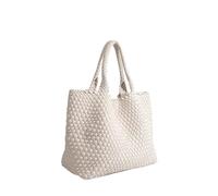 SDIUAKBV Bolsos de Cuero Tejido Bolso de mujer nailon tejido a mano, estilo bandolera, con sisa, informal, versátil, una sola correa Para viajar(Beige White)