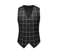 SDIUAKBV Chaleco de Traje para Hombre Chaleco de traje formal a cuadros for hombre, for negocios, social, negro y blanco, for boda, sencillo, corte entallado Para la boda(Black,XXXS)